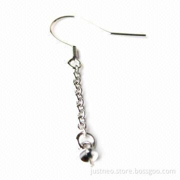 Solid 925 sterling silver earwire hooks with extend chain and pendant connector, 36*20*3mm